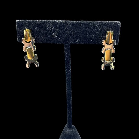 Vintage Two Tone Gold Silver Link Necklace Earrings Set Modern Retro Statement - Picture 8 of 10